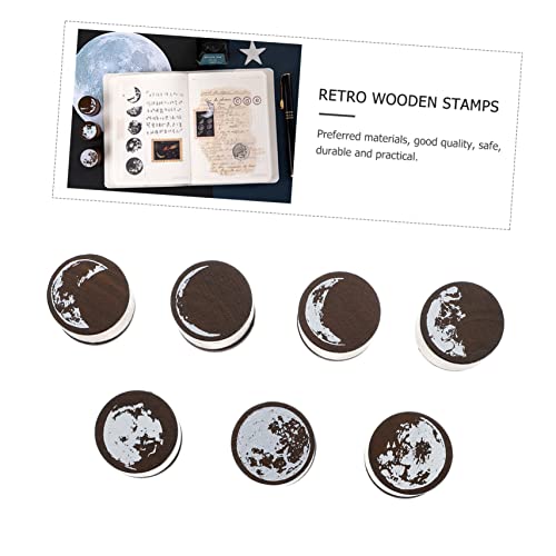 TEHAUX 7pcs Moon Phase Wooden Stamp Moon Wooden Stamp Decorative Mounted Rubber Stamp Craft Rubber Stamps for Paint Set Stampers for Wooden Stamp Set Wooden Rubber Stamp