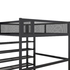 Loft Bed Multifunctionl Bed, Metal Full Size Loft Bed Frame with 4-Tier Open Shelves, Guardrail Side Storage Shelf and Mesh Guardrails, Kids Adults Bedroom Furniture High Loft Storage Bed (Black Bed)