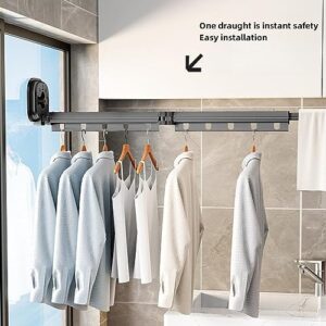 MILLTO No Punch Suction Folding Clothes Drying Rack Indoor Household Portable Balcony Invisible Telescopic Hanging Window Clothes Drying Rod (23.2in)