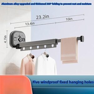 MILLTO No Punch Suction Folding Clothes Drying Rack Indoor Household Portable Balcony Invisible Telescopic Hanging Window Clothes Drying Rod (23.2in)