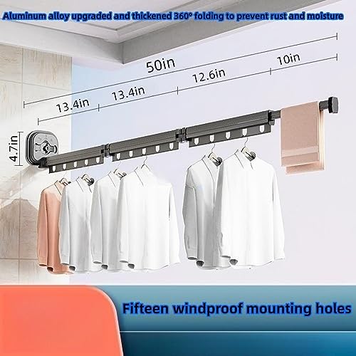 MILLTO No Punch Suction Folding Clothes Drying Rack Indoor Household Portable Balcony Invisible Telescopic Hanging Window Clothes Drying Rod (23.2in)