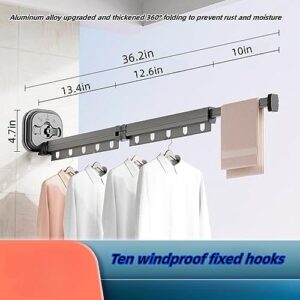 MILLTO No Punch Suction Folding Clothes Drying Rack Indoor Household Portable Balcony Invisible Telescopic Hanging Window Clothes Drying Rod (23.2in)