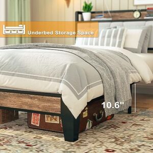 LIKIMIO Twin Bed Frames, Storage Headboard with Charging Station, Solid and Stable, Noise Free, No Box Spring Needed, Easy Assembly (Walnut and Beige)
