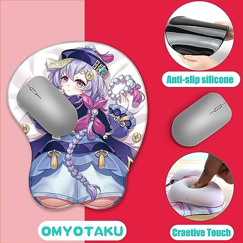LNIUB Genshin Impact Anime 3D Mousepad, Qi-Qi Silicone Gel Mice Pad Ergonomics Computer Wrist Rest Support (Blue)
