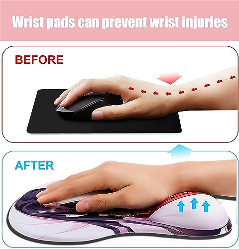 LNIUB Genshin Impact Anime 3D Mousepad, Qi-Qi Silicone Gel Mice Pad Ergonomics Computer Wrist Rest Support (Blue)