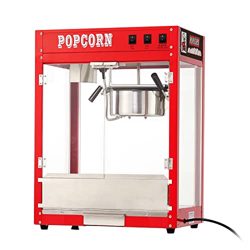 Aibudy Popcorn Maker, Nostalgic Retro Style Popcorn Machine with 8 Oz Stainless Steel Kettle, Exterior Protected by Tempered Glass Door, Suitable for Movie Theater Commercial or Family Dinners, Red