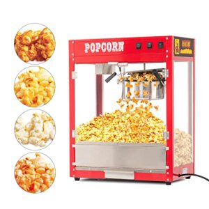 aibudy popcorn maker, nostalgic retro style popcorn machine with 8 oz stainless steel kettle, exterior protected by tempered glass door, suitable for movie theater commercial or family dinners, red