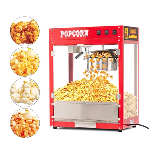 Aibudy Popcorn Maker, Nostalgic Retro Style Popcorn Machine with 8 Oz Stainless Steel Kettle, Exterior Protected by Tempered Glass Door, Suitable for Movie Theater Commercial or Family Dinners, Red