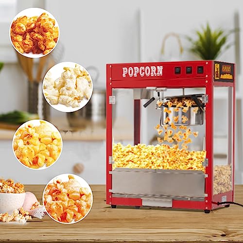 Aibudy Popcorn Maker, Nostalgic Retro Style Popcorn Machine with 8 Oz Stainless Steel Kettle, Exterior Protected by Tempered Glass Door, Suitable for Movie Theater Commercial or Family Dinners, Red