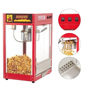 Aibudy Popcorn Maker, Nostalgic Retro Style Popcorn Machine with 8 Oz Stainless Steel Kettle, Exterior Protected by Tempered Glass Door, Suitable for Movie Theater Commercial or Family Dinners, Red