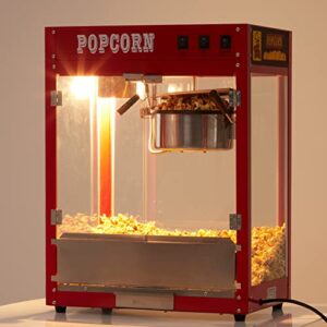 Aibudy Popcorn Maker, Nostalgic Retro Style Popcorn Machine with 8 Oz Stainless Steel Kettle, Exterior Protected by Tempered Glass Door, Suitable for Movie Theater Commercial or Family Dinners, Red