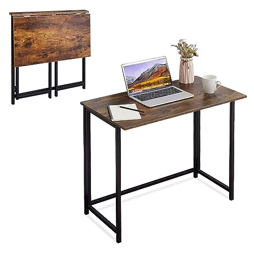 Folding Desk, Small Foldable Desk 31.5" for Small Spaces, Space Saving Computer Table Writing Workstation for Home Office, Easy Assembly