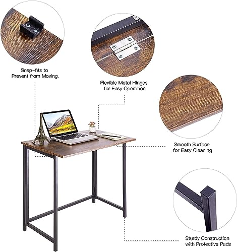 Folding Desk, Small Foldable Desk 31.5" for Small Spaces, Space Saving Computer Table Writing Workstation for Home Office, Easy Assembly