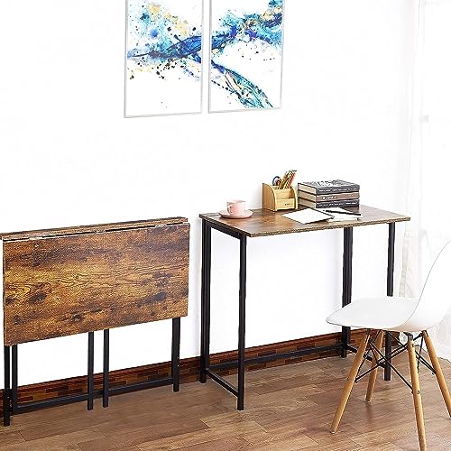 Folding Desk, Small Foldable Desk 31.5" for Small Spaces, Space Saving Computer Table Writing Workstation for Home Office, Easy Assembly