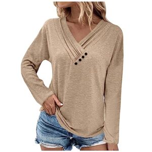 womens fall fashion 2023 casual clothes long sleeve shirts plus size going out tops blouses for women dressy clothing tunics or tops to wear with leggings loose fit vacation outfits(a khaki,medium)