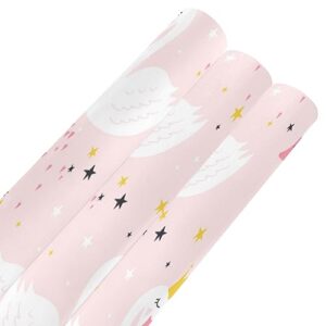 Veundei 3 Pack Gift Wrapping Paper Bundle Cute Princess Swan Pink Wrapping Paper Roll Packing Paper Gift Wrap for Birthdays, Weddings, Party, Holiday, Baby Shower, 58 x22.8 Inch (9.18.sq.ft) per Roll