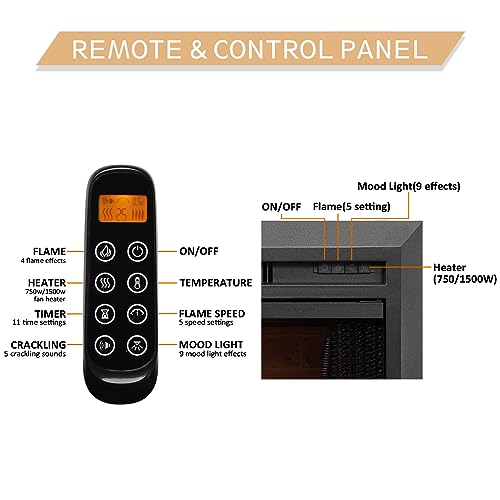 LegendFlame Damon 35 Inches Electric Fireplace Insert with Trim Kit, Glass Door and Mesh Screen, Fireplace Heater 750/1500W, Fire Crackling Sound, Adjustable Flame Speed, Remote Control, Black