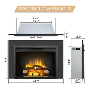 LegendFlame Damon 35 Inches Electric Fireplace Insert with Trim Kit, Glass Door and Mesh Screen, Fireplace Heater 750/1500W, Fire Crackling Sound, Adjustable Flame Speed, Remote Control, Black