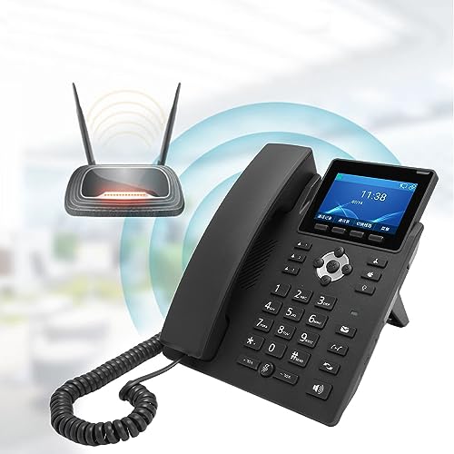 VoIP Phone, 2.4G 5G WiFi IP Dual Mode Telephone, 3.5in Color Display, Volte HD Calling, 3 Party Audio Conference, POE Power Supply, RJ45 RJ11, for Business Office Home (US Plug)