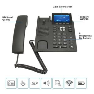 VoIP Phone, 2.4G 5G WiFi IP Dual Mode Telephone, 3.5in Color Display, Volte HD Calling, 3 Party Audio Conference, POE Power Supply, RJ45 RJ11, for Business Office Home (US Plug)