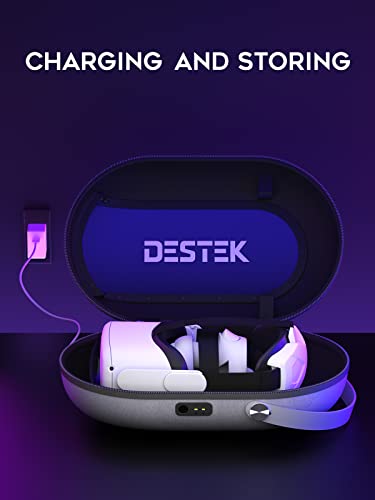 DESTEK OC1 Magnetic Charging Carrying Travel Case for Meta/Oculus Quest 2 VR Accessories, Universal Charging Large Storage Case for Meta/Oculus Quest 2 and Battery Head Strap- Window Version