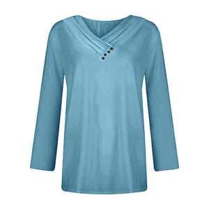 Womens Fall Fashion 2023 Clothes Long Sleeve Shirts Plus Size Sexy Going Out Tops Blouses for Women Dressy Clothing Tunics Or Tops to Wear with Leggings Loose Fit Vacation Outfits(01-Blue,Medium)