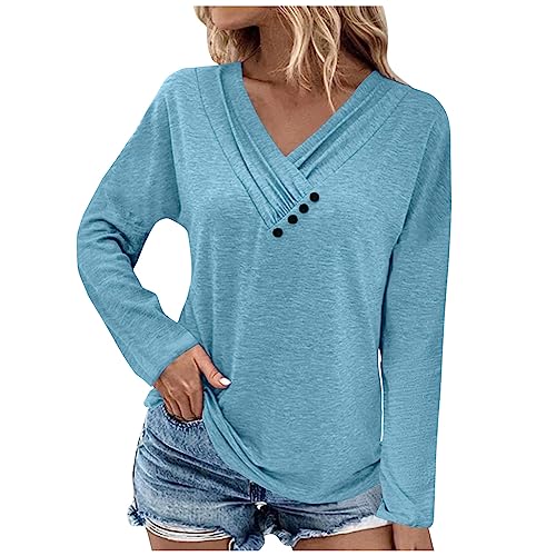 Womens Fall Fashion 2023 Clothes Long Sleeve Shirts Plus Size Sexy Going Out Tops Blouses for Women Dressy Clothing Tunics Or Tops to Wear with Leggings Loose Fit Vacation Outfits(01-Blue,Medium)