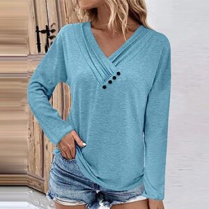 Womens Fall Fashion 2023 Clothes Long Sleeve Shirts Plus Size Sexy Going Out Tops Blouses for Women Dressy Clothing Tunics Or Tops to Wear with Leggings Loose Fit Vacation Outfits(01-Blue,Medium)