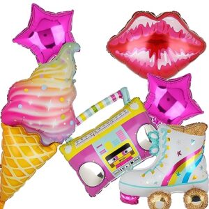 6 pcs rainbow roller skate balloons boom box balloon ice cream truck red lip balloon girl baby shower princess doll theme birthday party decor supplies pink