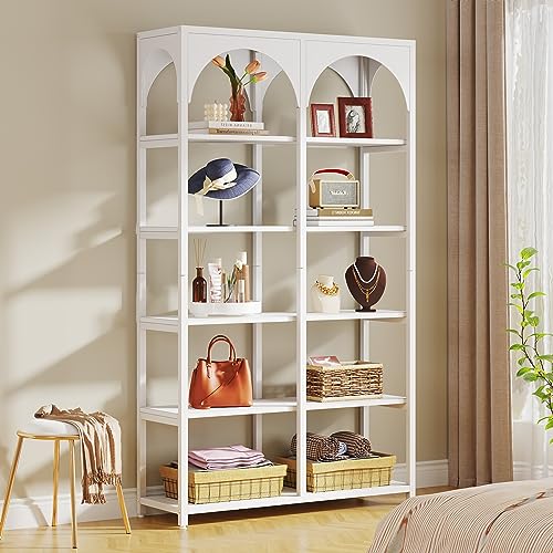 LITTLE TREE 5 Tiers White Arched Bookshelf, 70.9 Inches Modern Display Shelves Rack, Freestanding Open Etagere Bookcase for Living Room Bedroom Office