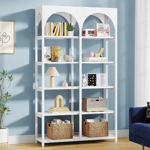 LITTLE TREE 5 Tiers White Arched Bookshelf, 70.9 Inches Modern Display Shelves Rack, Freestanding Open Etagere Bookcase for Living Room Bedroom Office