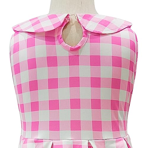 Fpoqbod Girls Pink Gingham Costume Dress Movie Cosplay Kids Party Halloween Fancy Plaid Dressess Plaid (Pink, 4-5 Years)