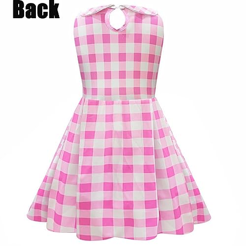 Fpoqbod Girls Pink Gingham Costume Dress Movie Cosplay Kids Party Halloween Fancy Plaid Dressess Plaid (Pink, 4-5 Years)