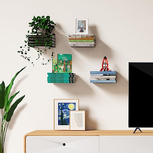 Mefirt Floating Shelves, 3+2 Tier Bathroom Shelves with Paper Towel Holder & Floating Book Shelves, Invisible Bookshelves for Wall