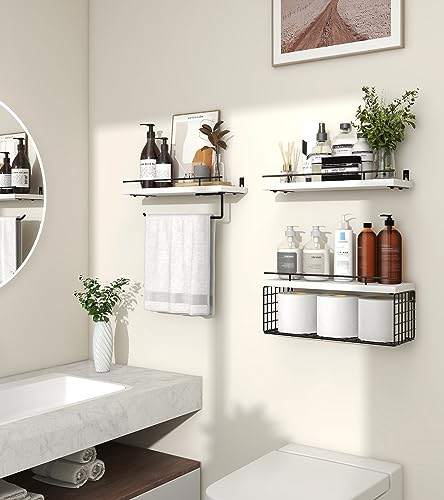 Mefirt Floating Shelves, 3+2 Tier Bathroom Shelves with Paper Towel Holder & Floating Book Shelves, Invisible Bookshelves for Wall