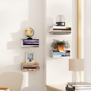 Mefirt Floating Shelves, 3+2 Tier Bathroom Shelves with Paper Towel Holder & Floating Book Shelves, Invisible Bookshelves for Wall