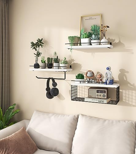 Mefirt Floating Shelves, 3+2 Tier Bathroom Shelves with Paper Towel Holder & Floating Book Shelves, Invisible Bookshelves for Wall