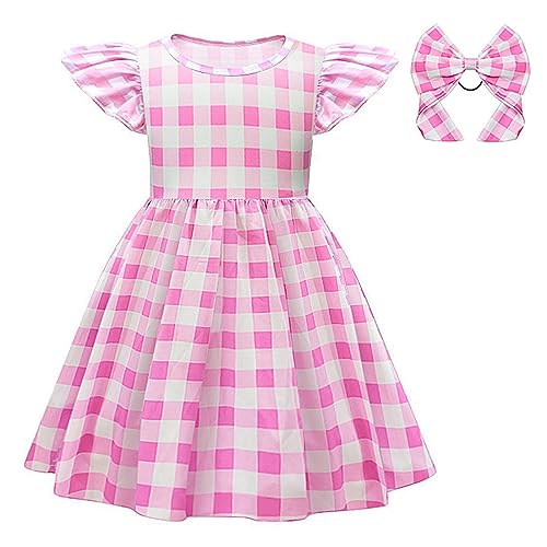 Fpoqbod Girls Pink Gingham Costume Dress Movie Cosplay Kids Party Halloween Fancy Plaid Dressess (Pink, 8-9 Years)