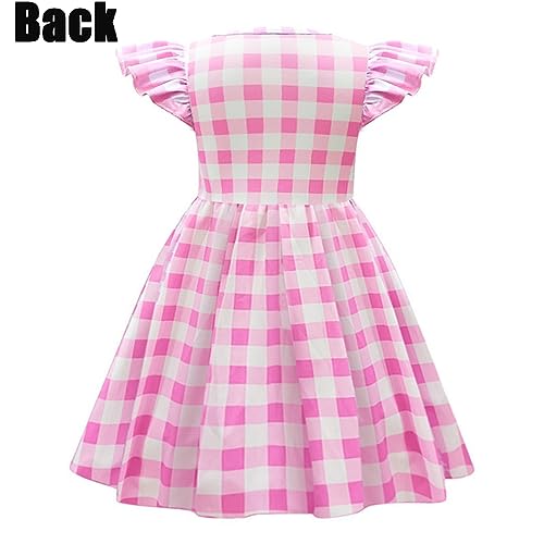 Fpoqbod Girls Pink Gingham Costume Dress Movie Cosplay Kids Party Halloween Fancy Plaid Dressess (Pink, 8-9 Years)