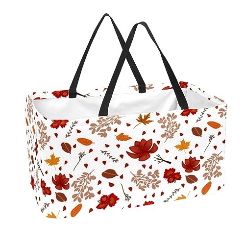 Reusable Grocery Bag Autumn Flowers Floral Pattern Large Stand Up Tote Shopping Bag with Reinforced Handles c