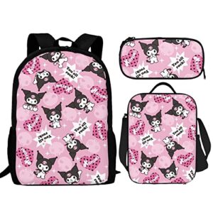 bijasani kawaii backpack 3pc set girls bookbag teens laptop backpack with lunch bag pencil case casual daypack