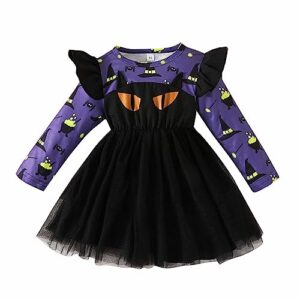 toddler baby girl halloween dress print long sleeve pumpkin dress for little girls halloween outfits easter dress (purple, 4-5 years)