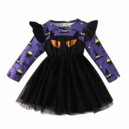 Toddler Baby Girl Halloween Dress Print Long Sleeve Pumpkin Dress for Little Girls Halloween Outfits Easter Dress (Purple, 4-5 Years)