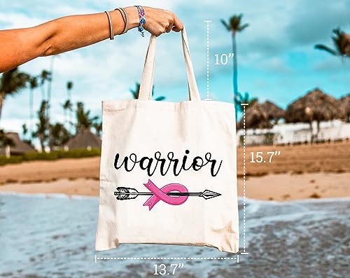 GXVUIS Breast Cancer Warrior Canvas Tote Bag for Women Pink Ribbon Graphic Reusable Grocery Shoulder Shopping Bag Girls Gift White