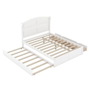 SOFTSEA Queen Size Platform Bed Frame with Trundle and Drawers