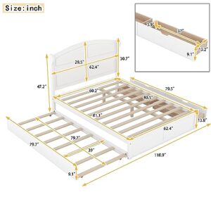 SOFTSEA Queen Size Platform Bed Frame with Trundle and Drawers