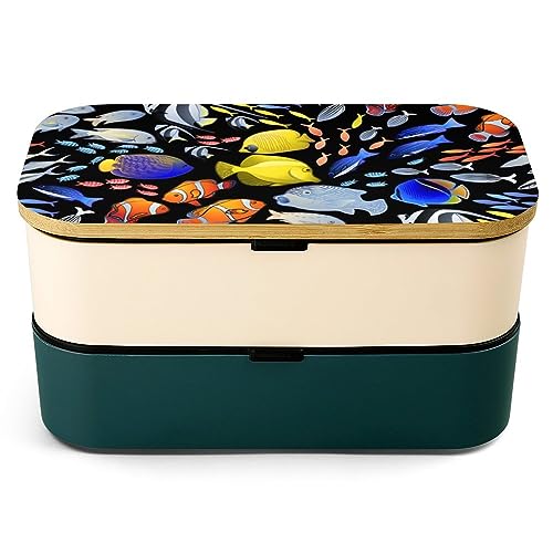 Graphic Ocean Fish Bento Box for Adult Lunch Box Containers with 2 Compartments Large Capacity for Camping Work Office