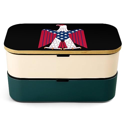 American Flag Bald Eagle Bento Box for Adult Lunch Box Containers with 2 Compartments Large Capacity for Camping Work Office