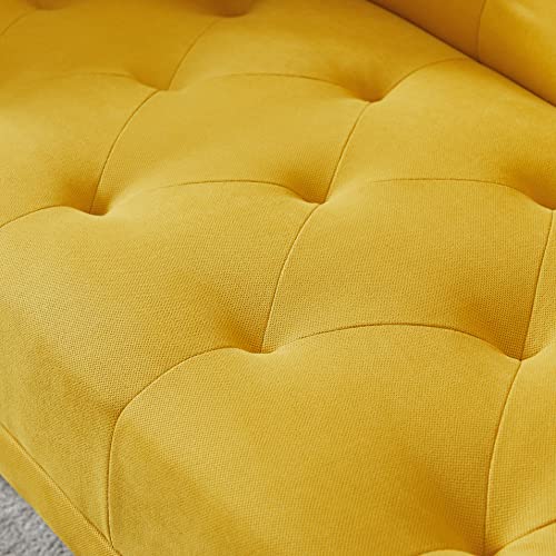 Eafurn Linen Upholstered Convertible Folding Futon Bed, Button Tufted Loveseat Compact Living Space, Apartment, Dorm, Bonus Room w/Metal Legs, 2 Cupholders,Comfy Sofa & Couches, Yellow 75.59"