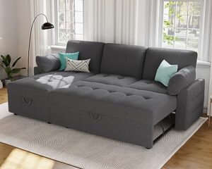 vanacc pull out sofa bed, modern tufted convertible sleeper sofa, boucle sleeper sectional couch bed with storage chaise, l shaped sofa couch for living room (grey)